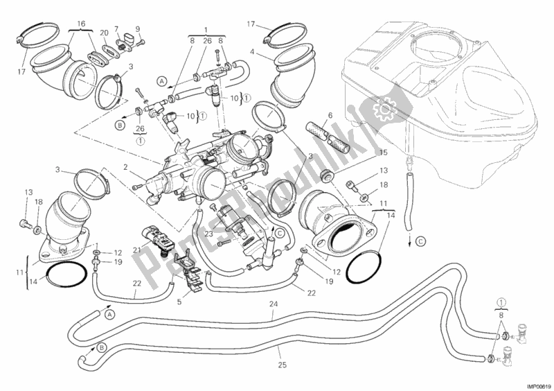 Todas as partes de Coletor De Admissão do Ducati Hypermotard 1100 EVO SP 2012
